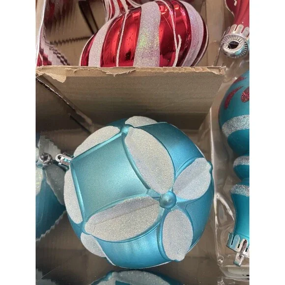 Martha Stewart Living Jumbo 8pc Ornament Set Blue Red Silver Glitter Christmas - Picture 6 of 14